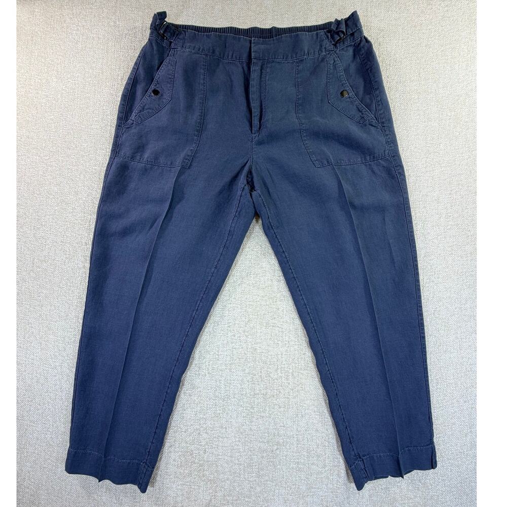 Athleta Women's 16 Blue 100% Linen Voyager Wide Leg Casual Travel Pants 586941